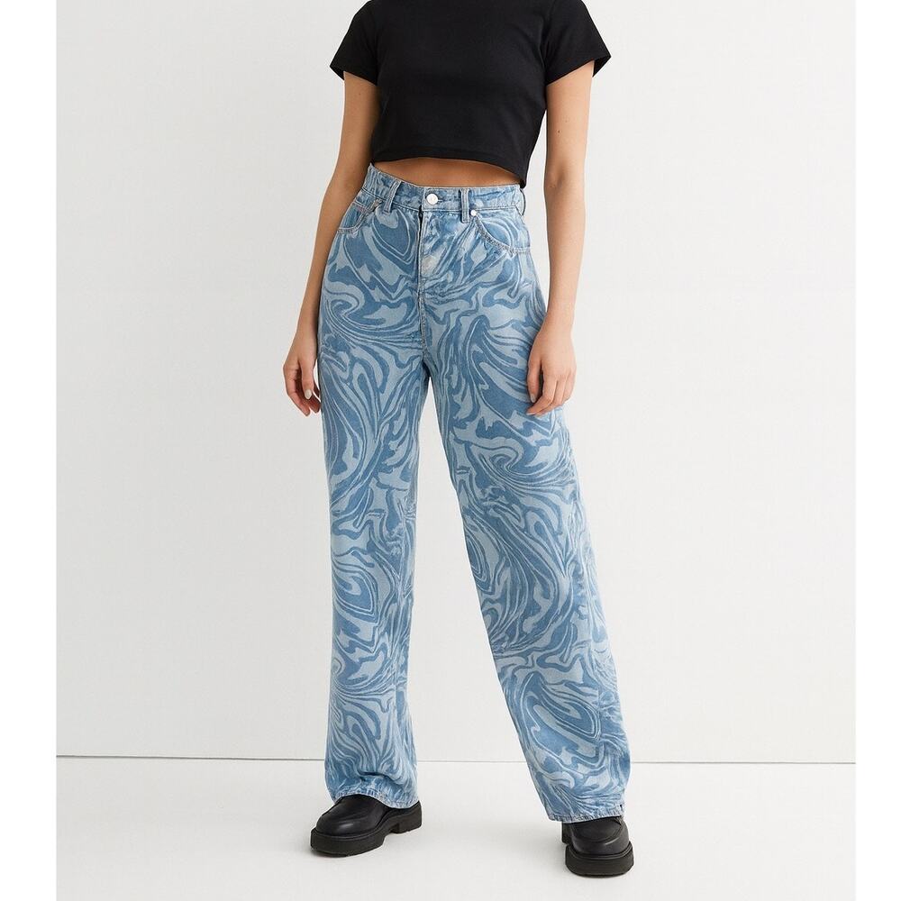 H&M Divided 90s Baggy High Rise Jeans Y2K Swirl